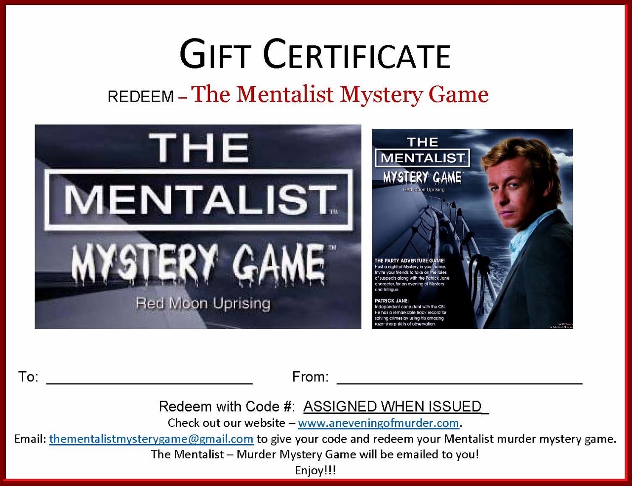 Murder Mystery Party Game Gift Voucher